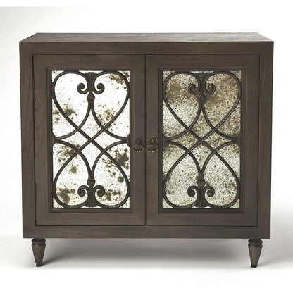 Finney Chest by Butler Specialty Company in white and white. Made from mindi wood solids, mdf, antique mirrored glass, hardware: steel in a transitional style.