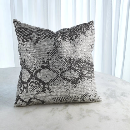 Shimmer Snake Skin Pillow by Global Views in silver and silver. Made from polyester with cotton lining with plastic decor in a modern style.
