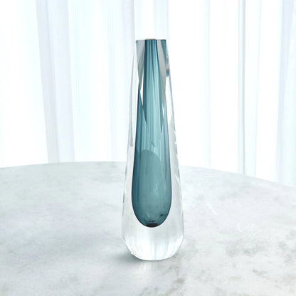 Triangle Cut Glass Vase by Global Views. Made from art glass in a modern style.