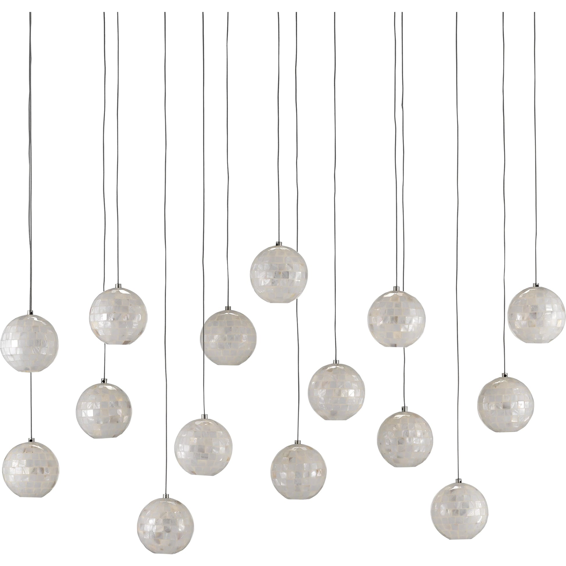 Finhorn Linear Pendant by Currey and Company in painted silver, pearl. Made from metal, mother of pearl in a modern style.