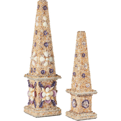 Coquillage Short Obelisk by Currey and Company in natural. Made from shells, wood in a eclectic & global style.