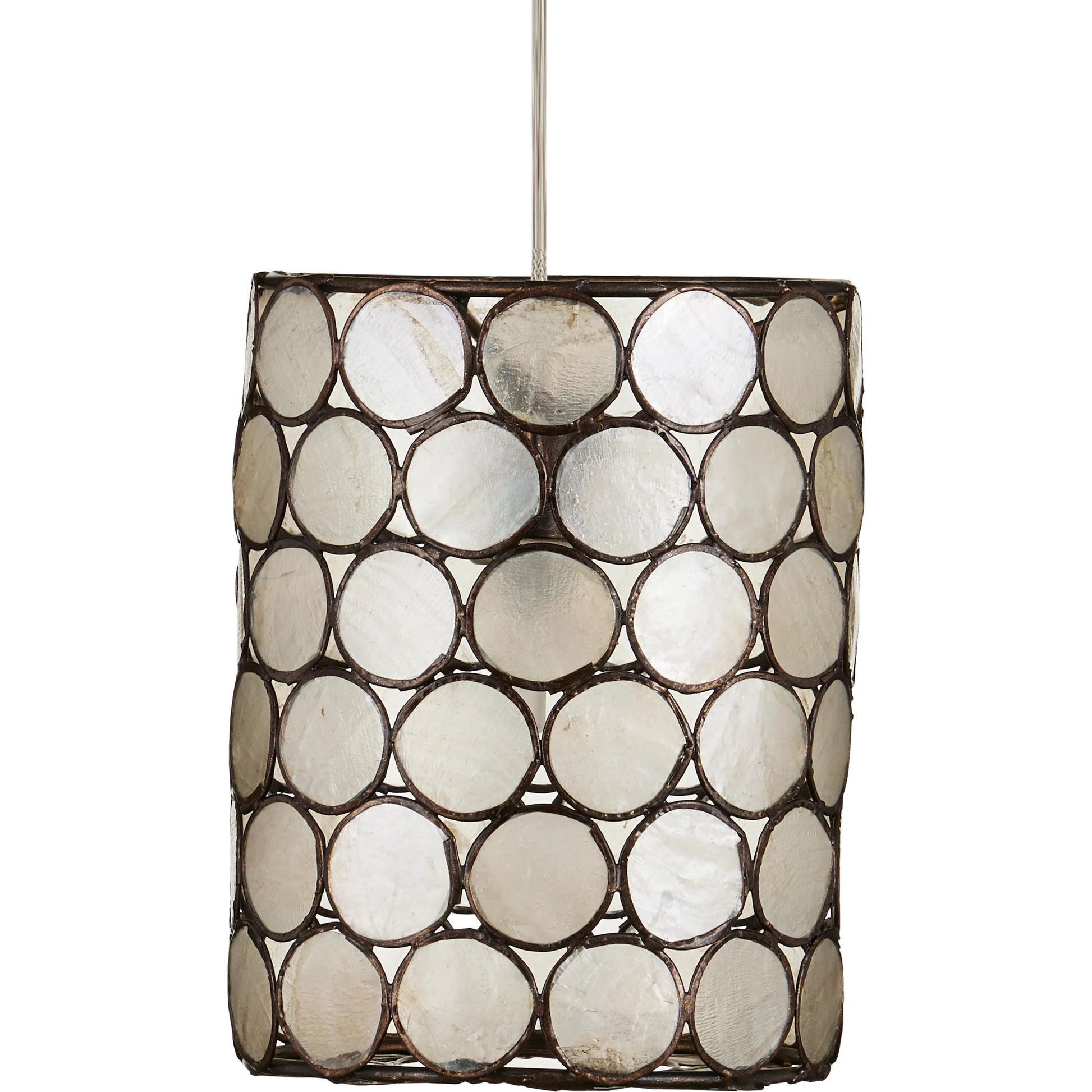Regatta Round 7-Light Multi-Drop Pendant by Currey and Company in cupertino, silver. Made from cupertino, iron, capiz shell in a modern style.