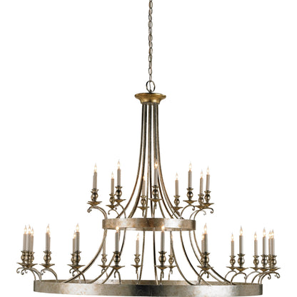 Lodestar Chandelier by Currey and Company in granello silver leaf, antique. Made from wrought iron, wood in a traditional style.