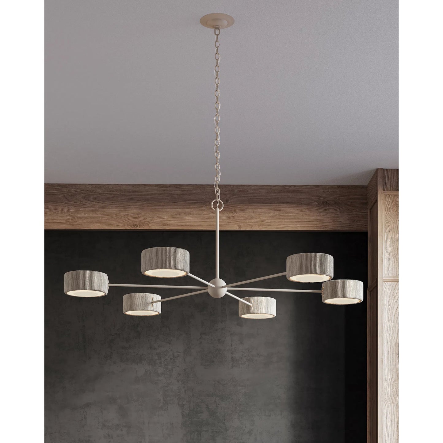 009 SI-1894440 | Lifestyle | Monreale Chandelier by Currey and Company in white. Made from wrought iron, paper twine in a modern style.