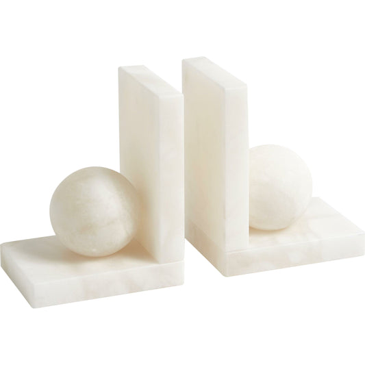 Alabaster Ball Bookends by Global Views. Made from alabaster in a modern style.