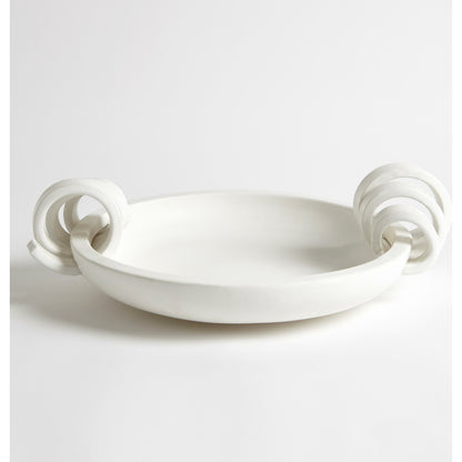 Ribbon Handle Compote by Global Views in matte white. Made from ceramic in a eclectic & global style.