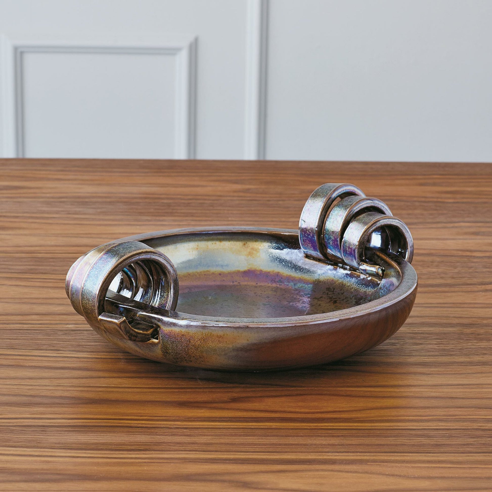 Ribbon Handle Compote by Global Views in matte white. Made from ceramic in a eclectic & global style.