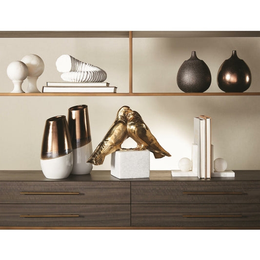 Alabaster Ball Bookends by Global Views. Made from alabaster in a modern style.