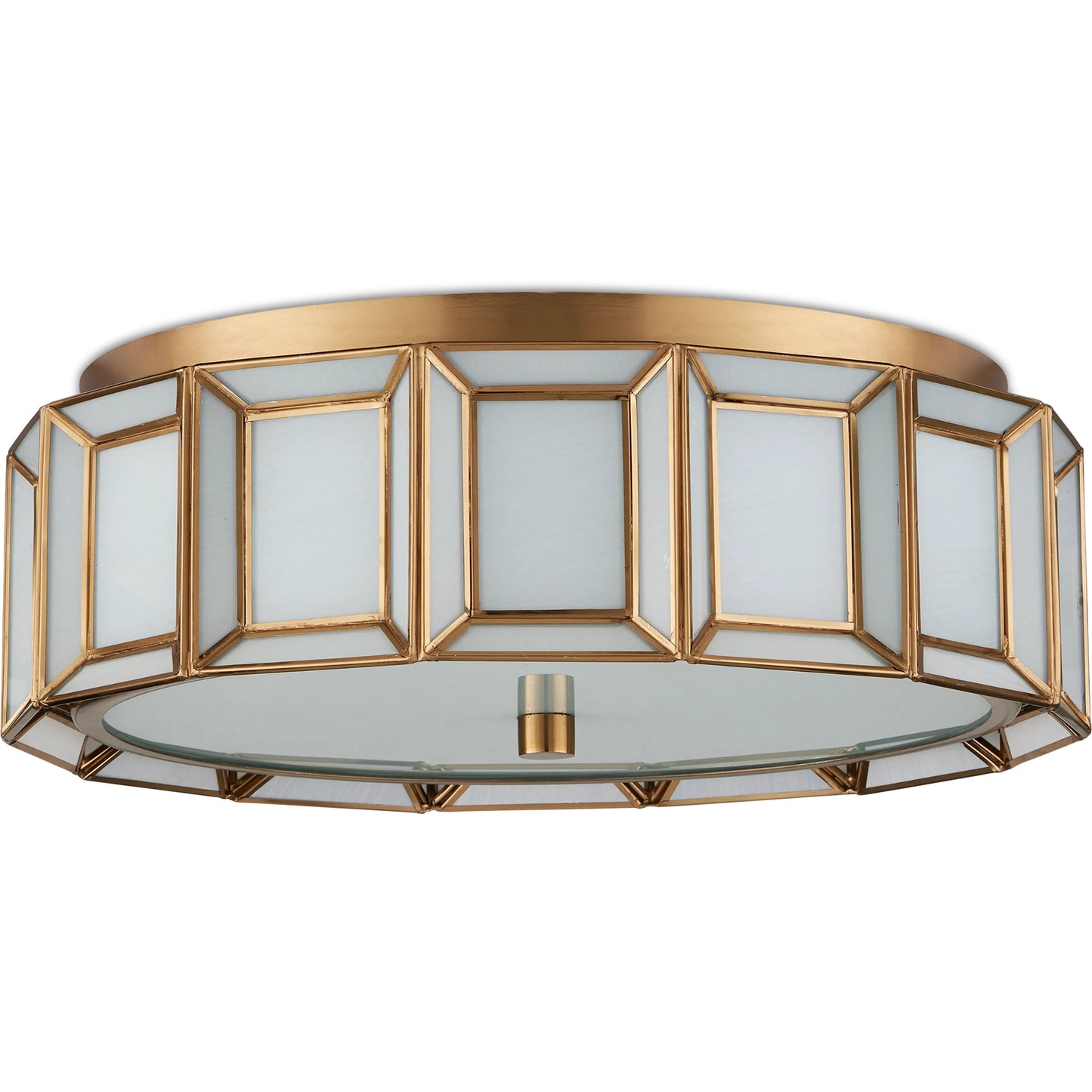 003 SI-2257450 | Additional Silo | Daze Flush Mount by Currey and Company in antique brass, white. Made from brass, hand-painted glass, metal in a traditional style.