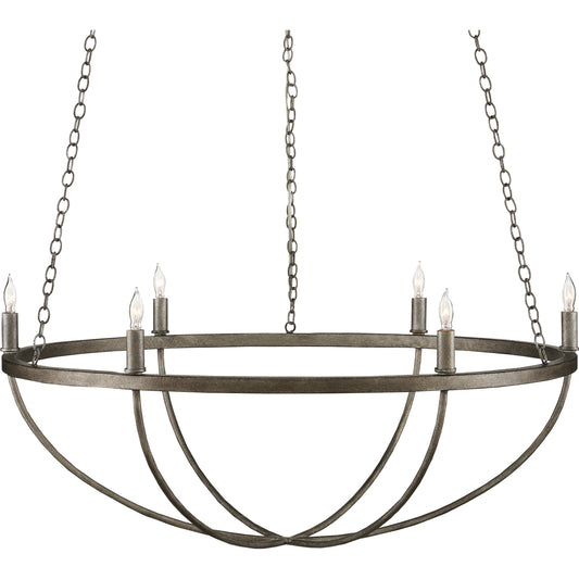 Quillian Chandelier by Currey and Company in light mole. Made from wrought iron in a modern style.