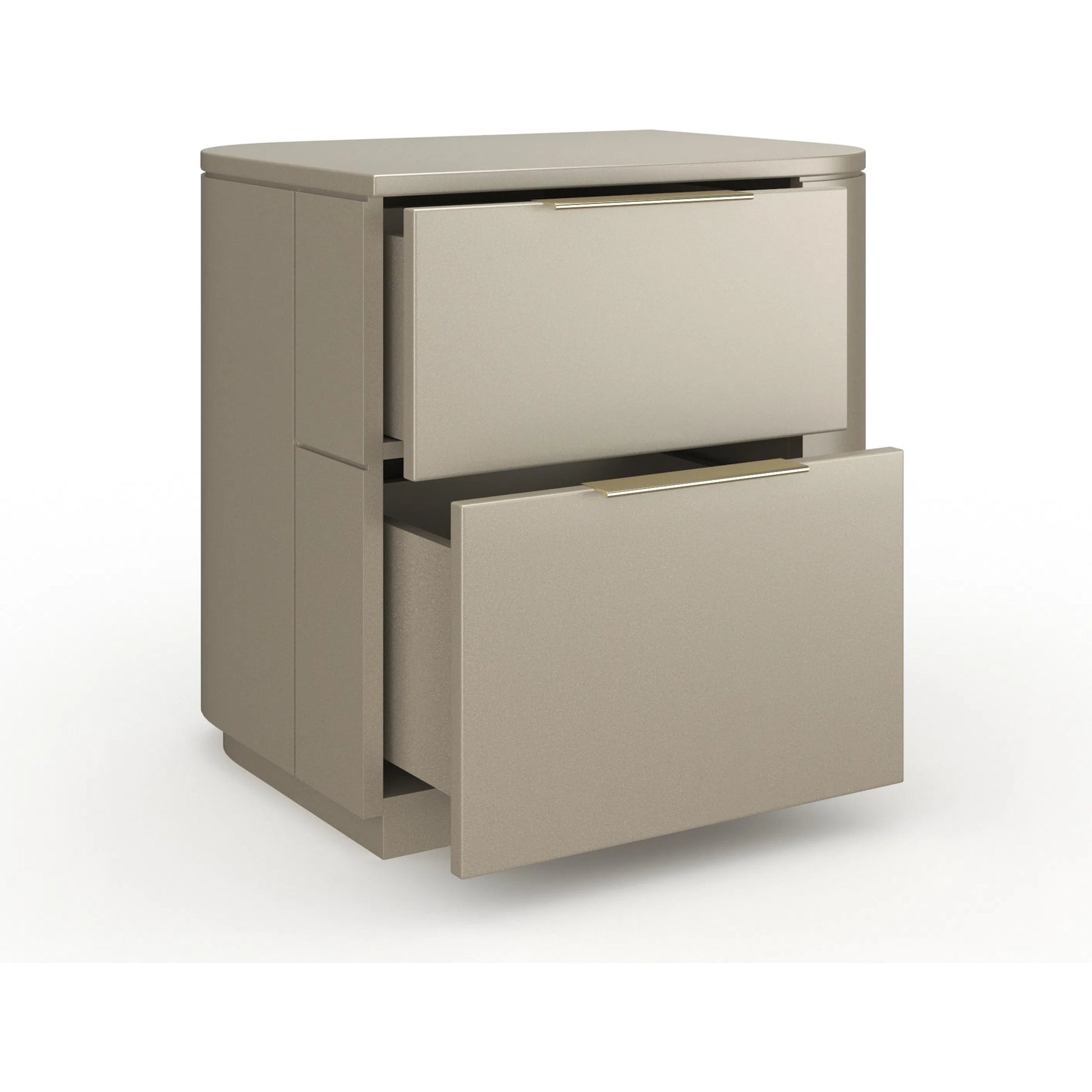 Oblique Nightstand by Caracole in soft silver paint gloss. Made from unique in a transitional style.