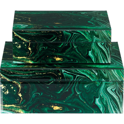 Interstellar Box Set by Currey and Company in dark green. Made from glass, paper, engineered wood in a modern style.