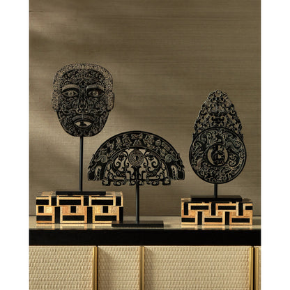 Han Dynasty Jade Symbol by Currey and Company in bronze, black. Made from stoneware, metal in a eclectic & global style.