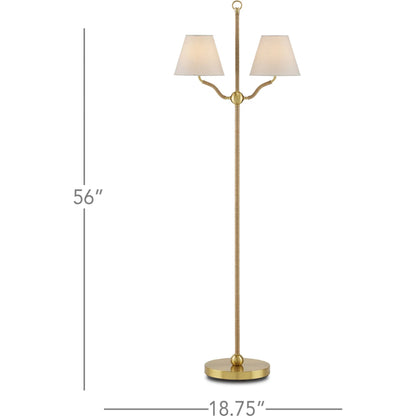 Sirocco Floor Lamp by Currey and Company in antique brass. Made from natural jute rope, metal in a modern style.