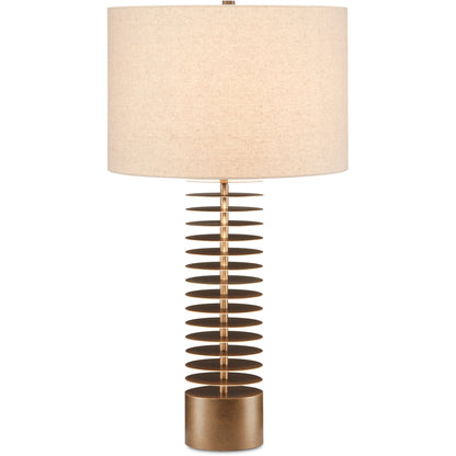 Walwyn Table Lamp by Currey and Company in painted antique brass. Made from metal in a modern style.