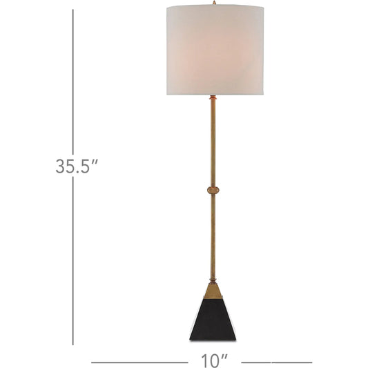 Recluse Table Lamp by Currey and Company in vintage brass, black. Made from brass, granite in a modern style.