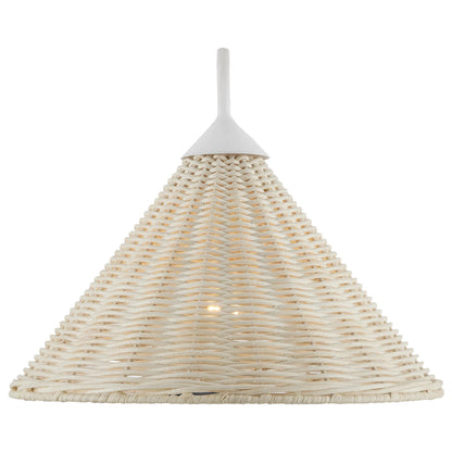 Basket Swing-Arm Wall Sconce by Currey and Company in gesso white, bleached white. Made from wrought iron, arurog in a cottage & farmhouse style.