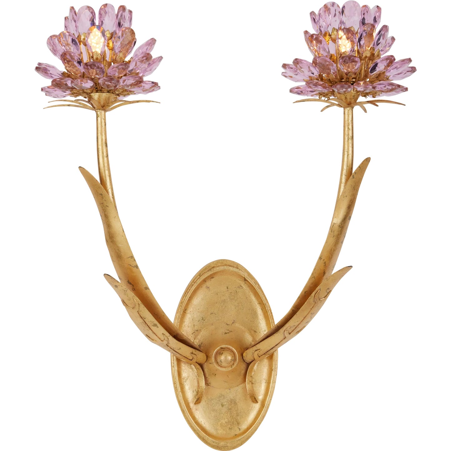 003 SI-2387081 | Additional Silo | Marilee Double-Light Wall Sconce by Currey and Company in pink, dutch gold leaf. Made from crystal, wrought iron in a eclectic & global style.