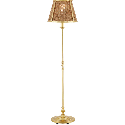 Deauville Floor Lamp by Currey and Company in polished brass, natural. Made from metal, seagrass in a cottage & farmhouse style.