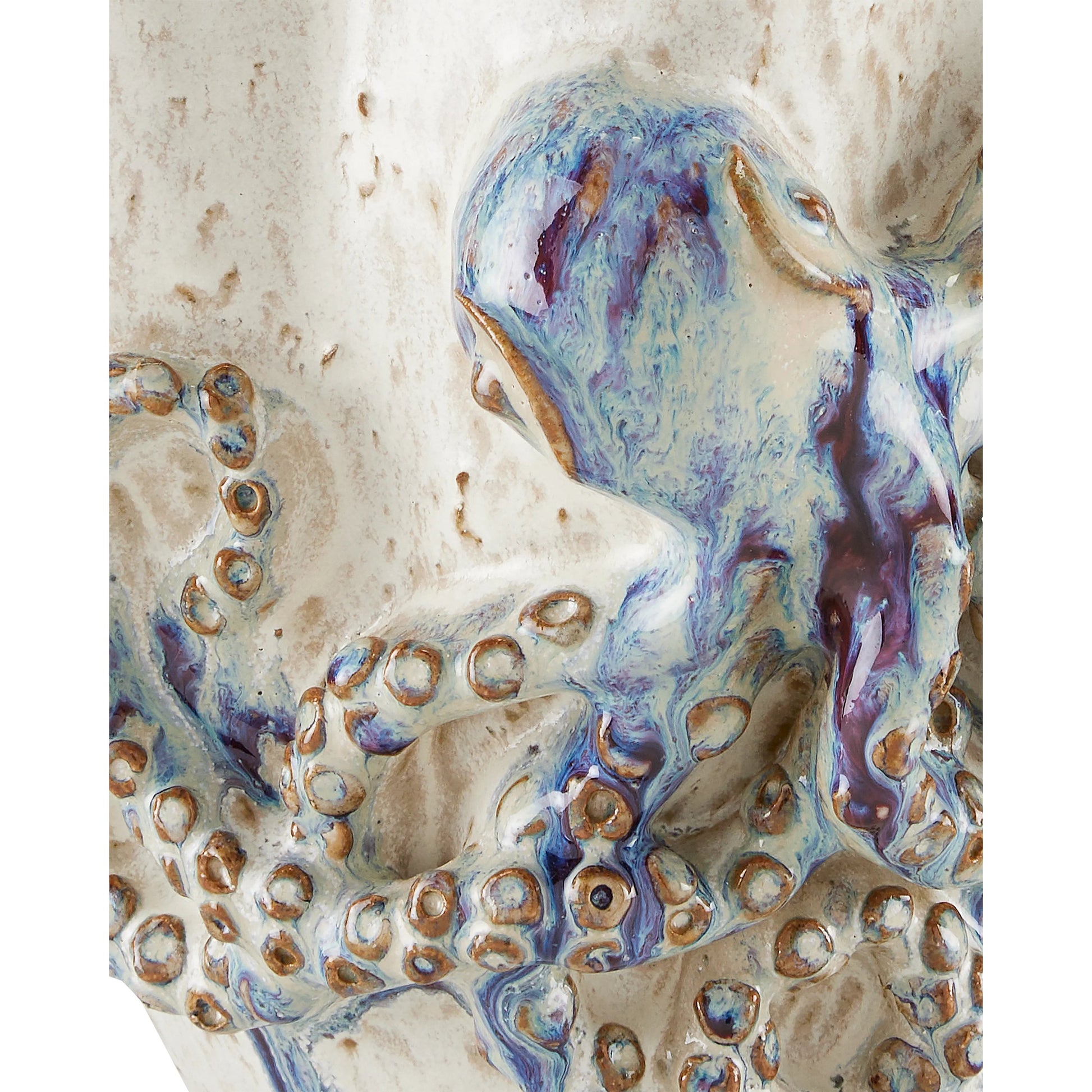 Octopus Vase by Currey and Company in cream, reactive blue. Made from ceramic in a coastal style.