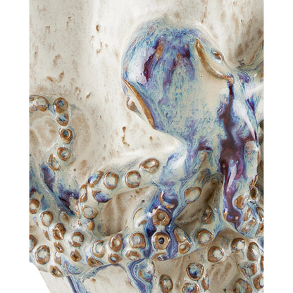 Octopus Vase by Currey and Company in cream, reactive blue. Made from ceramic in a coastal style.