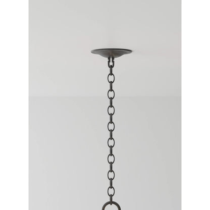 Bailey Chandelier by Currey and Company in french black, contemporary gold leaf. Made from wrought iron in a modern style.