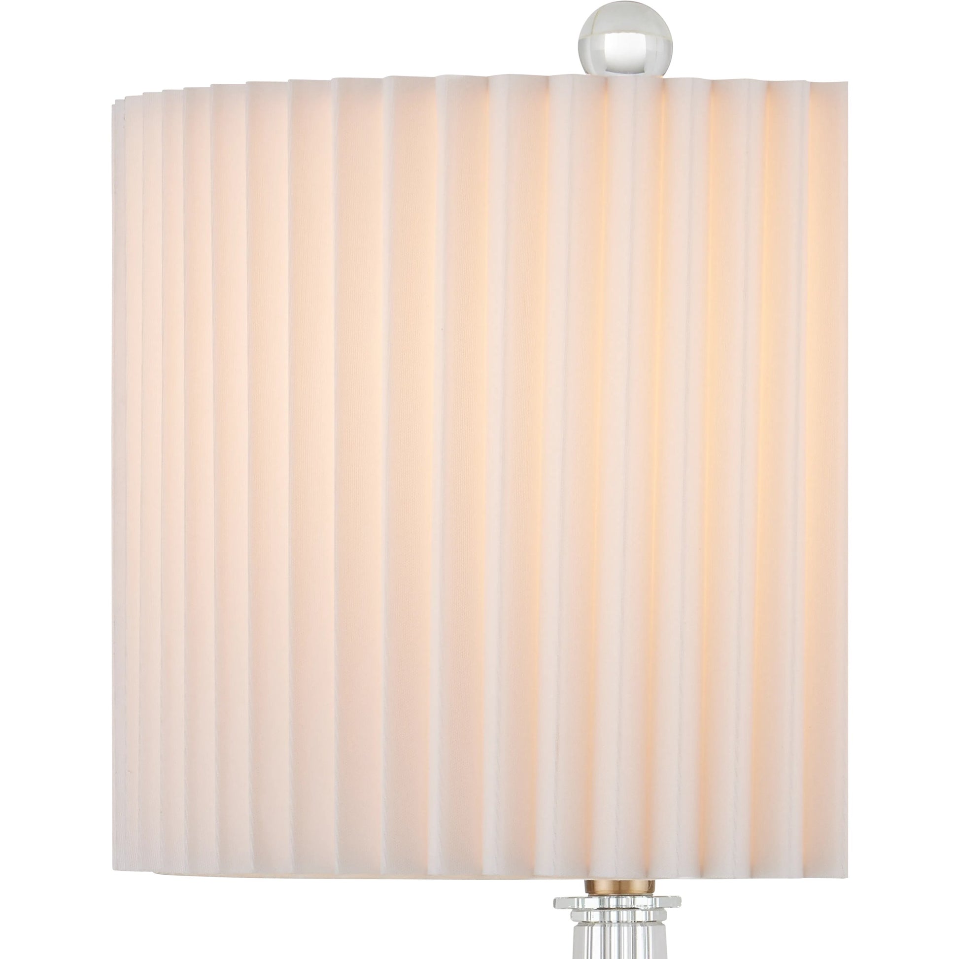 Anton Table Lamp by Currey and Company in clear, antique brass. Made from optic crystal, metal in a modern style.