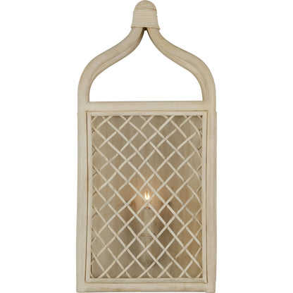 Wanstead Ivory Wall Sconce by Currey and Company in bleached natural, antique pearl. Made from rattan, wrought iron in a cottage & farmhouse style.