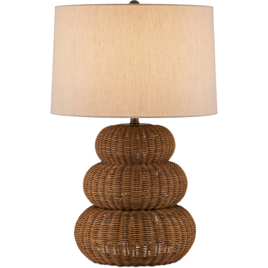 Mabrouka Table Lamp by Currey and Company in dark brown, antique brass. Made from rattan, metal in a cottage & farmhouse style.