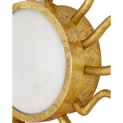 Tona Wall Sconce by Currey and Company in gold leaf, white. Made from metal, marble in a modern style.