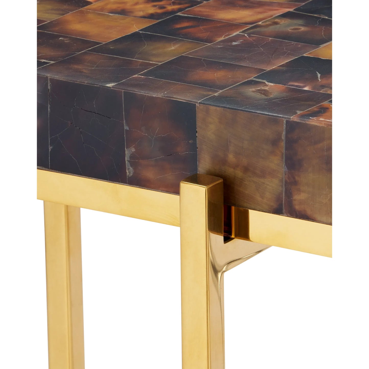 004 SI-2386993 | Closeup | Casey Brown Accent Table by Currey and Company in natural, brass. Made from pen shell, stainless steel, engineered wood in a eclectic & global style.