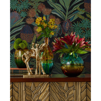 Tapio Vase Set by Currey and Company in aqua blue, amber, green. Made from glass in a eclectic & global style.