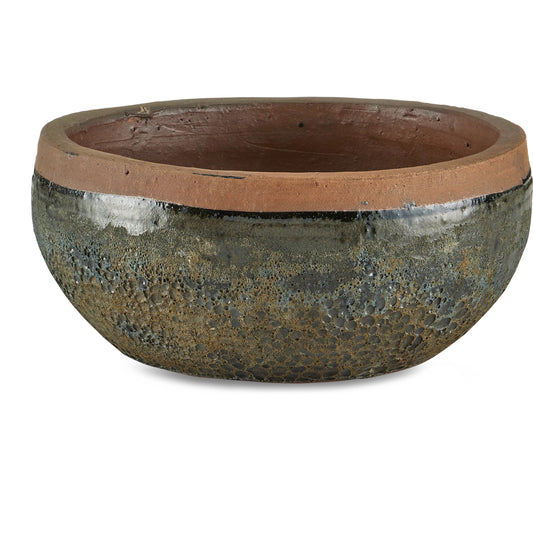 Lyra Planter by Currey and Company in reactive black. Made from ceramic in a modern style.