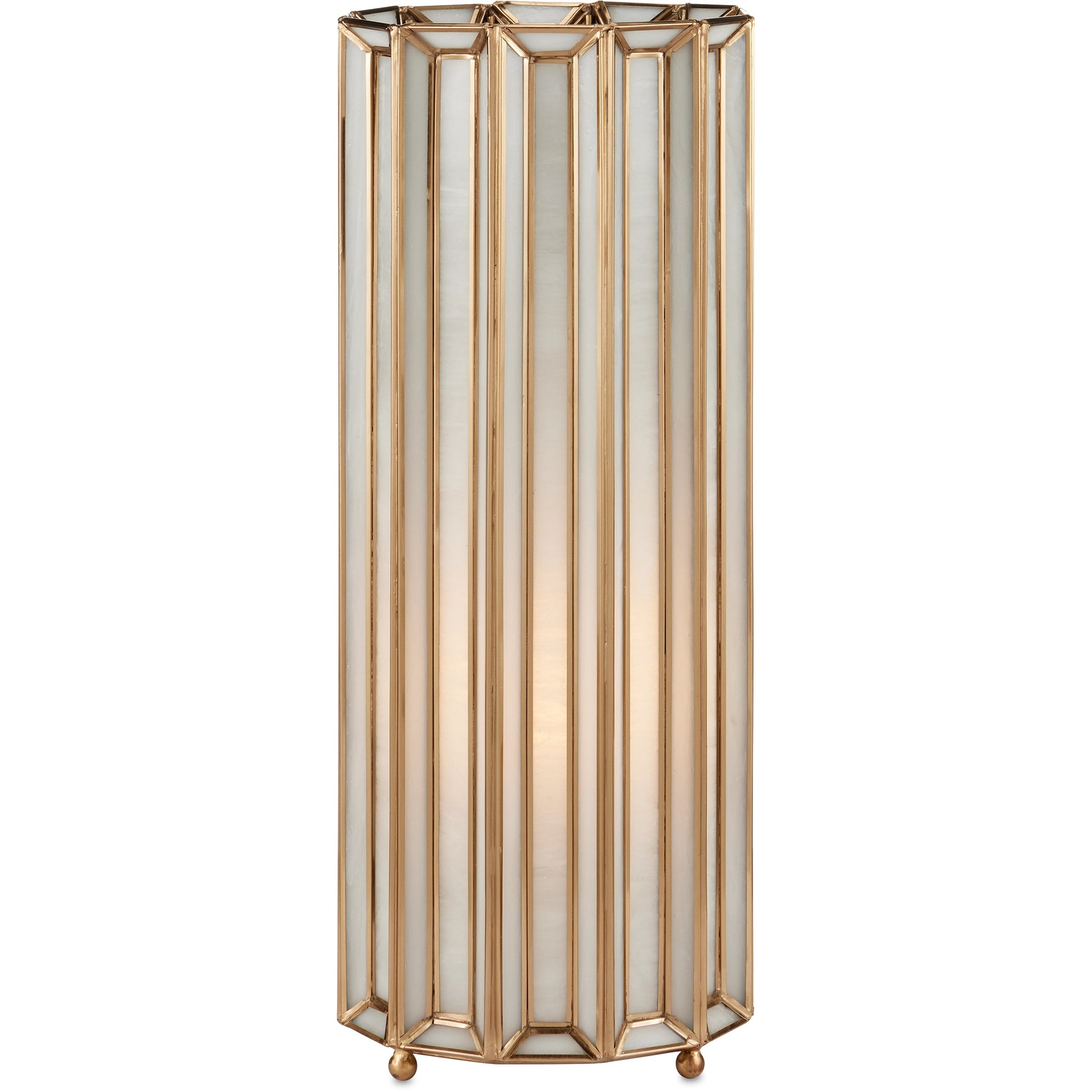 Daze Uplight Table Lamp by Currey and Company in white, antique brass. Made from glass, brass, metal in a modern style.