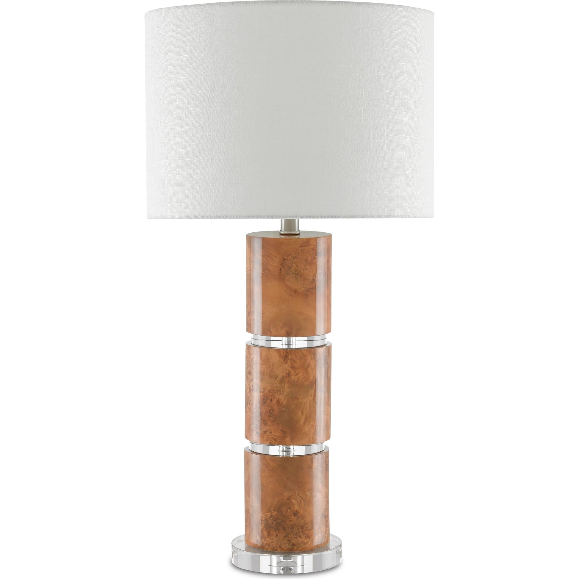Table Lamp by Currey and Company in birdseye maple veneer. Made from composite, optic crystal in a transitional style.