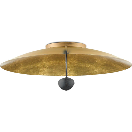 Pinders Flush Mount by Currey and Company in contemporary gold leaf, french black. Made from wrought, iron in a modern style.