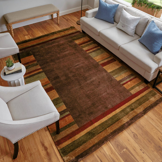 Keystone Stripes Rug - 7171F by Feizy in brown, green, red. Made from wool, viscose in a unique style.