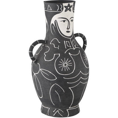 Saint-Paul-De-Vence Vase by Currey and Company in black, white. Made from terracotta in a modern style.