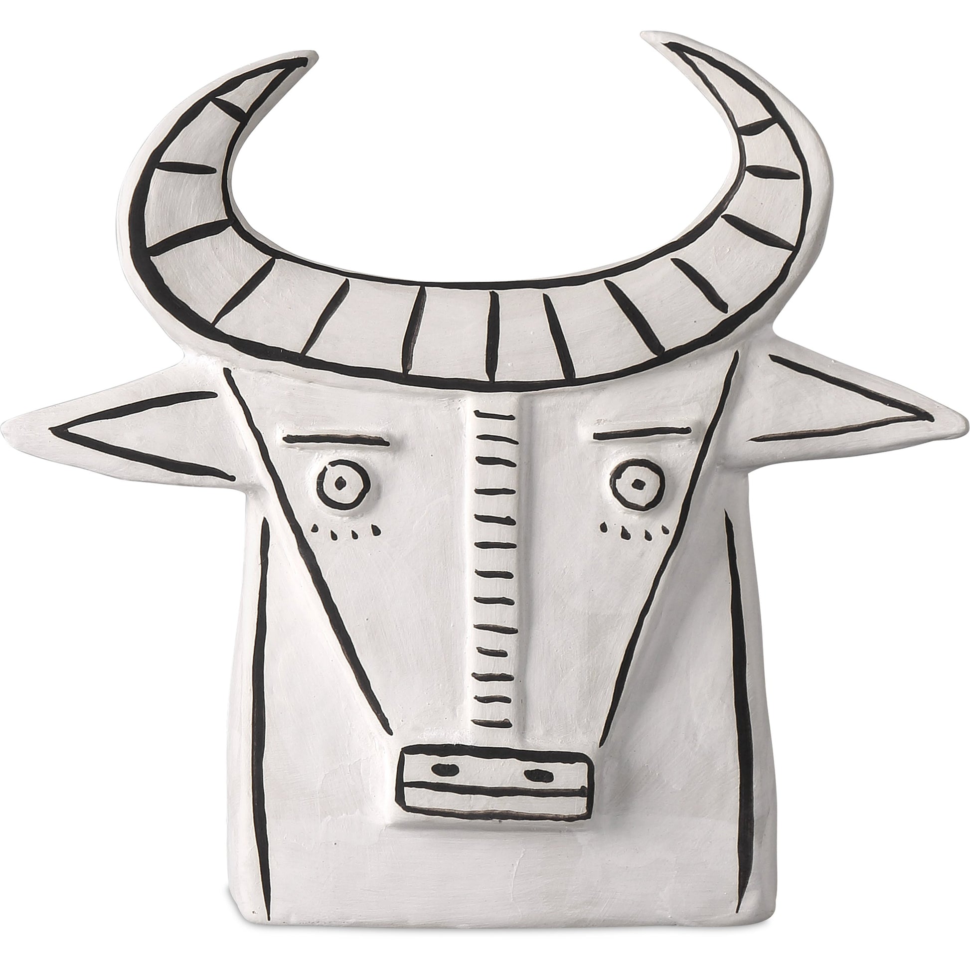 Frank the Bull by Currey and Company in washed white, black. Made from porcelain in a eclectic & global style.