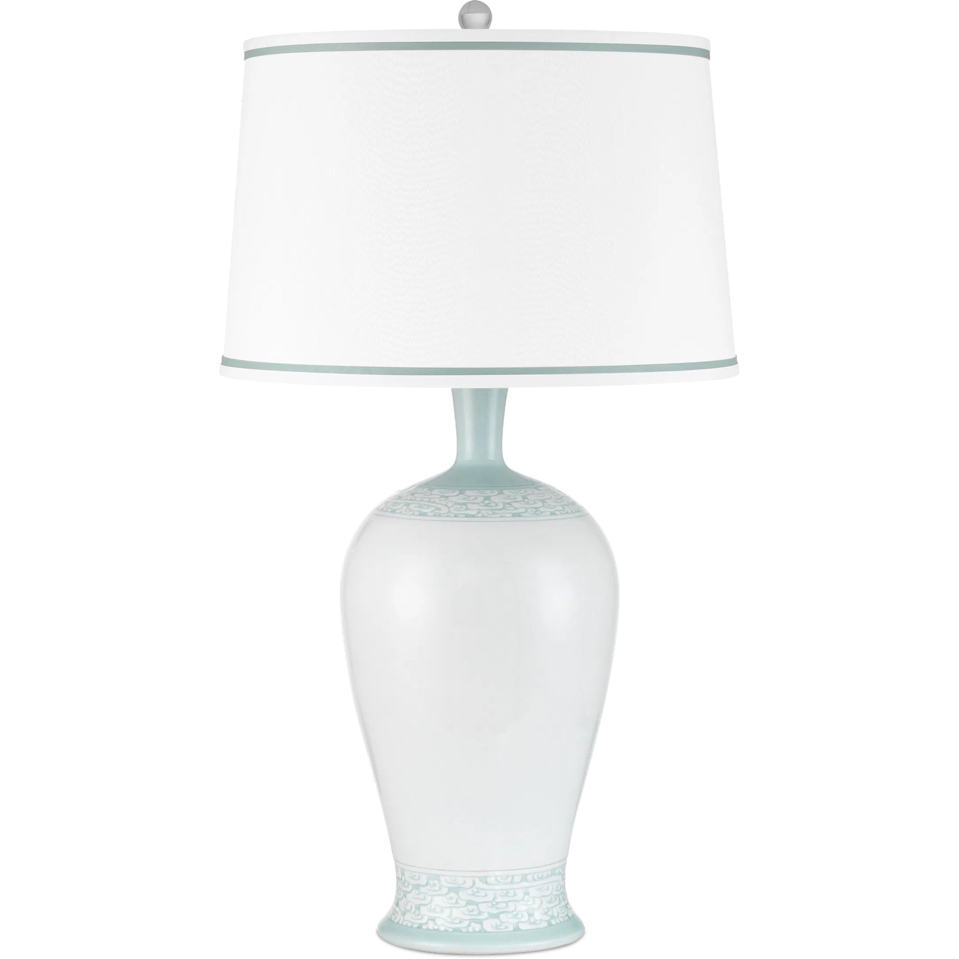 Ketty Table Lamp by Currey and Company in white, light blue. Made from porcelain in a modern style.