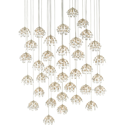 Crystal Bud Pendant by Currey and Company in painted silver, contemporary silver leaf. Made from crystal, wrought iron in a transitional style.