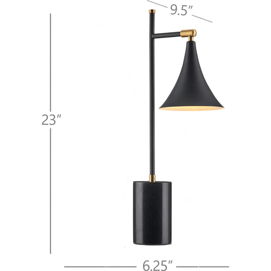 Bibliophile Table Lamp by Currey and Company in matte black, matte brass. Made from marble, iron, brass in a unique style.