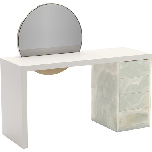 Monaco Vanity by Caracole in almond milk. Made from stone in a modern style.
