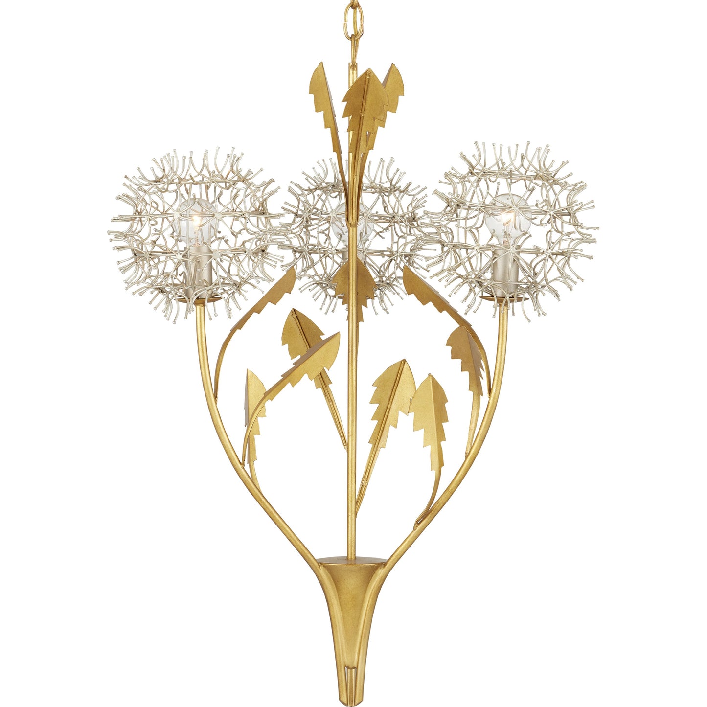 001 SI-2007718 | Primary Silo | Dandelion Pendant by Currey and Company in contemporary silver leaf, contemporary gold leaf. Made from wrought iron in a modern style.