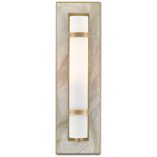 Bruneau Wall Sconce by Currey and Company. Made from alabaster, steel, glass in a modern style.