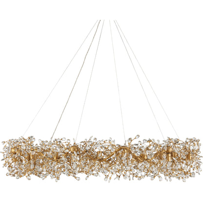 Crystal Bud Ring Chandelier by Currey and Company in clear, brass. Made from crystal, wrought iron in a modern style.
