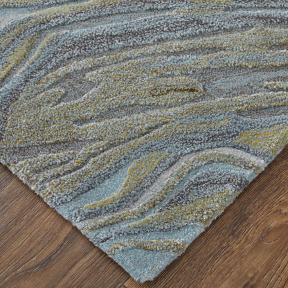 Kawai Rug - KAW8982F by Feizy in blue, green, gray. Made from wool, viscose in a unique style.