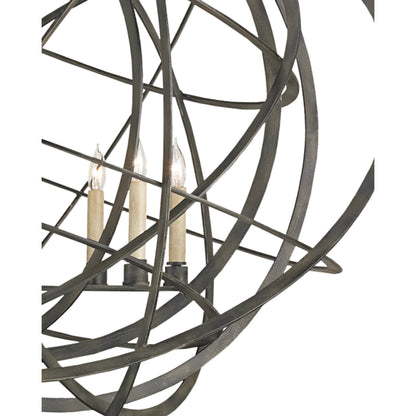 Genesis Chandelier by Currey and Company in black iron. Made from wrought iron in a modern style.