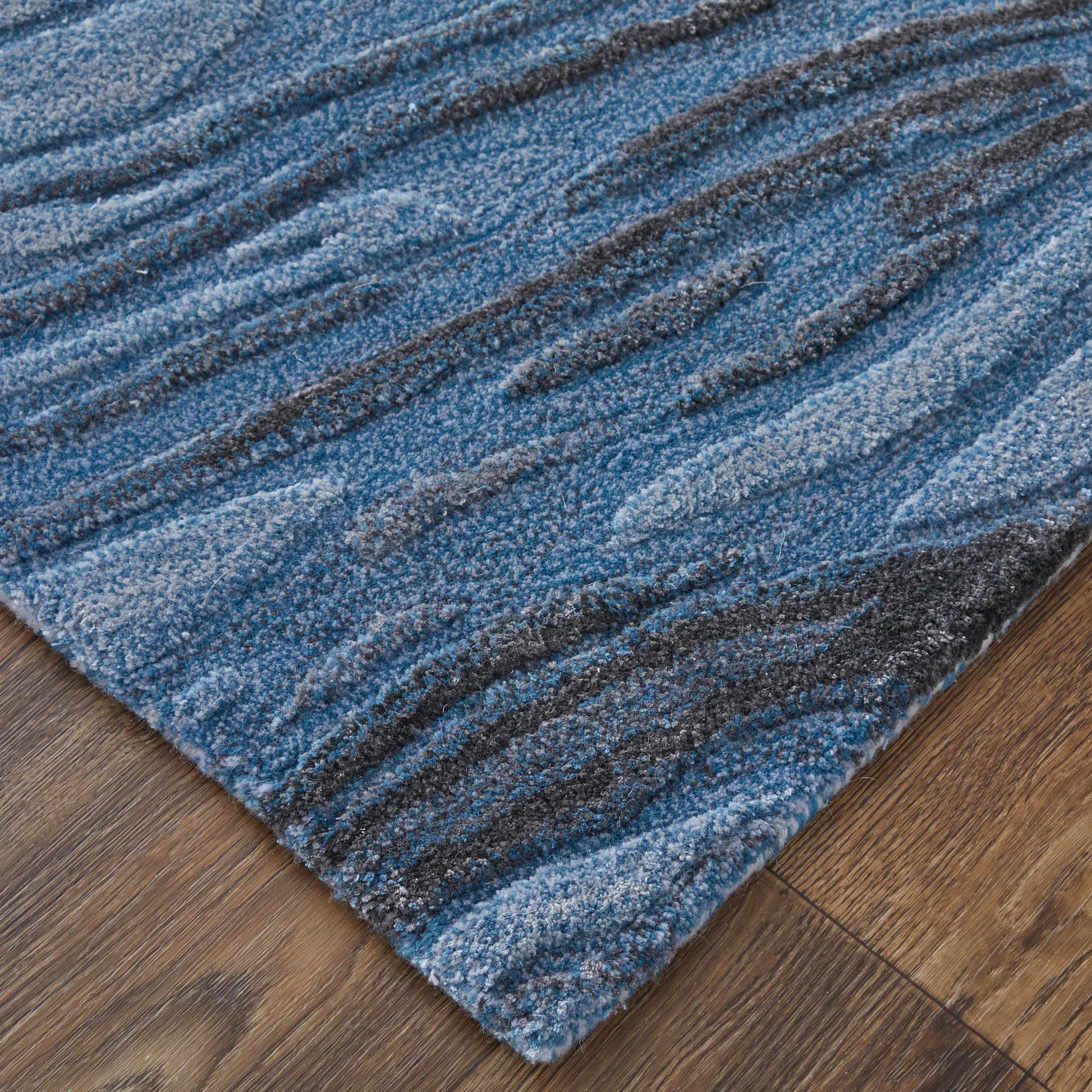 Kawai Rug - KAW8983F by Feizy in blue, black, gray. Made from wool, viscose in a unique style.