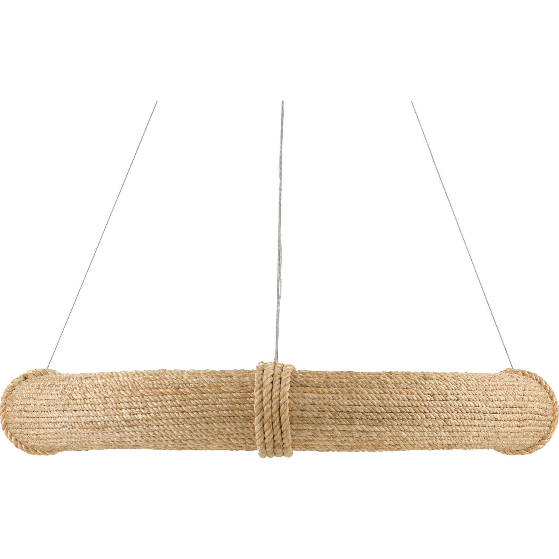 Portmeirion Chandelier by Currey and Company in satin black, abaca rope. Made from wrought iron, abaca rope in a coastal style.